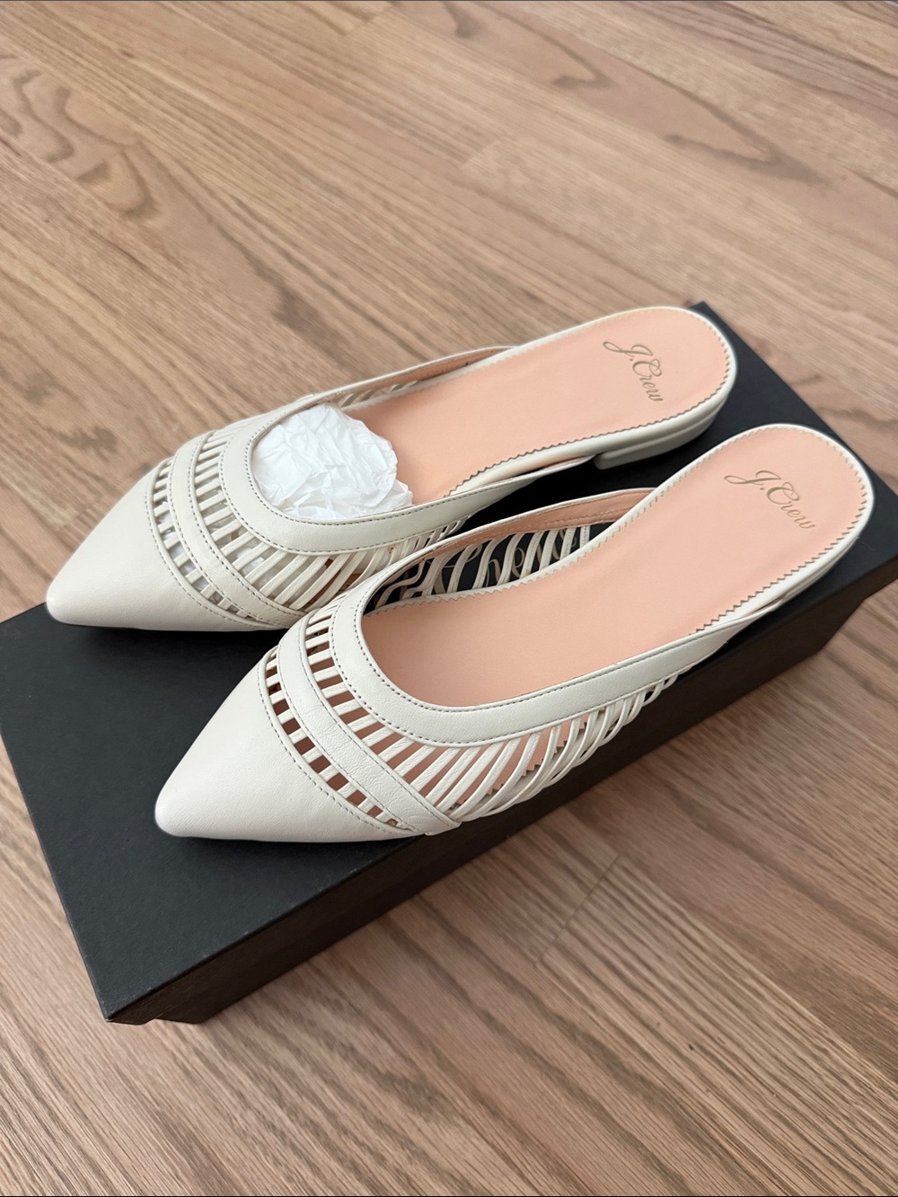 NEW J. Crew Leather Cage Gwen Mule, Ivory size 6 1/2